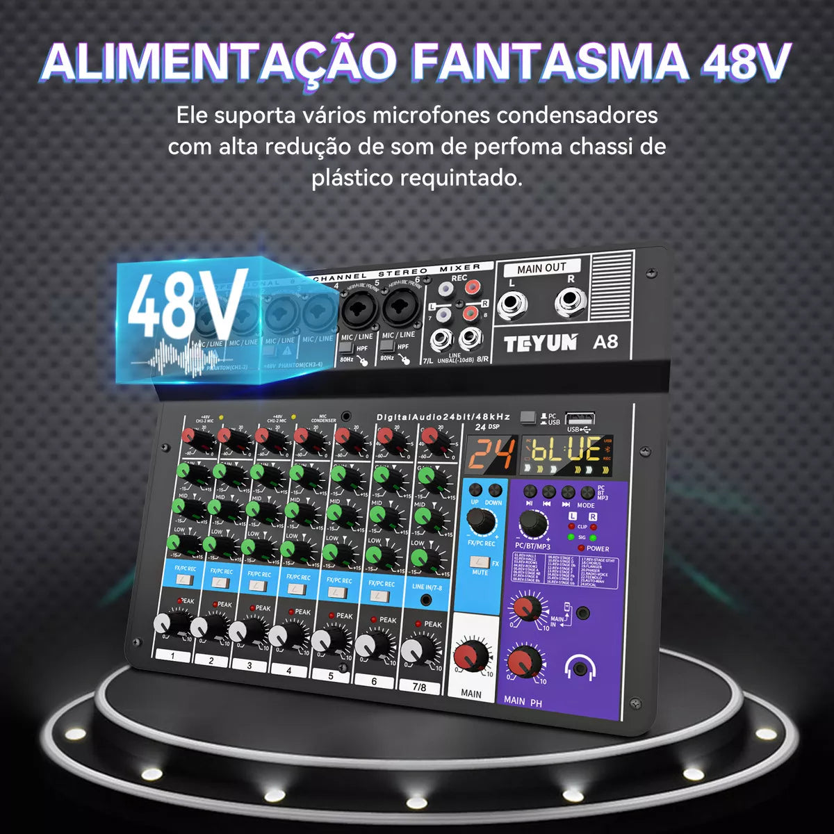 🎚️ Mesa de Som TEYUN A8 — Controle Profissional na Palma da Sua Mão!