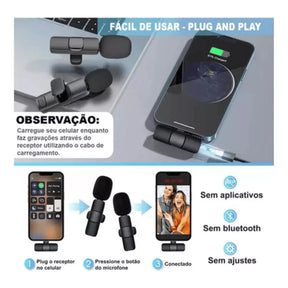 KIT 2 Microfone Sem Fio Duplo H’MASTON